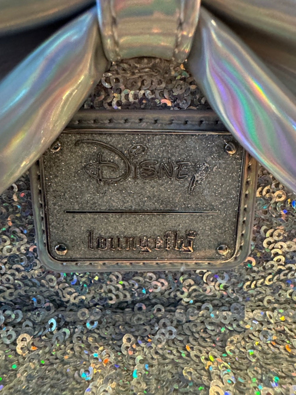 Disney Silver Sequin Mini Backpack with Holographic Bow and Ears - Picture 5 of 13
